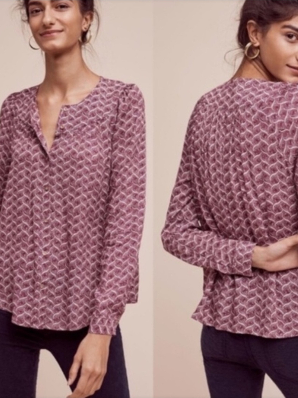 Anthropologie Maeve Orli Bibbed Button Down Blouse Printed Boho